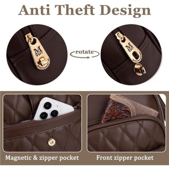 Women\'s 3Pcs Anti Theft Backpack Purse Small Quilted Backpack Set, Coffee main image 4